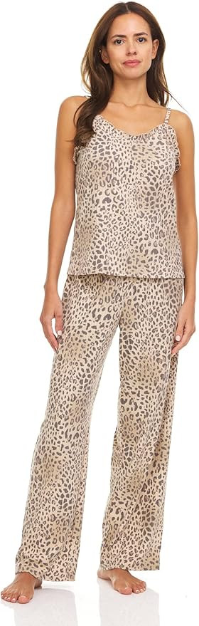 Women's Lettuce Edge Tank Top and Sleepwear Pants, 2-Piece Sleep and Lounge Pajama Set | Amazon (US)