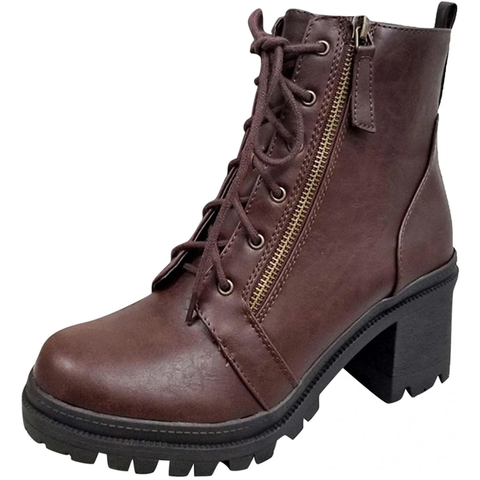 OAVQHLG3B Ankle Boots Women Zipper Solid High Heel Slip Round Toe Fall Winter Chunky Booties - Wa... | Walmart (US)