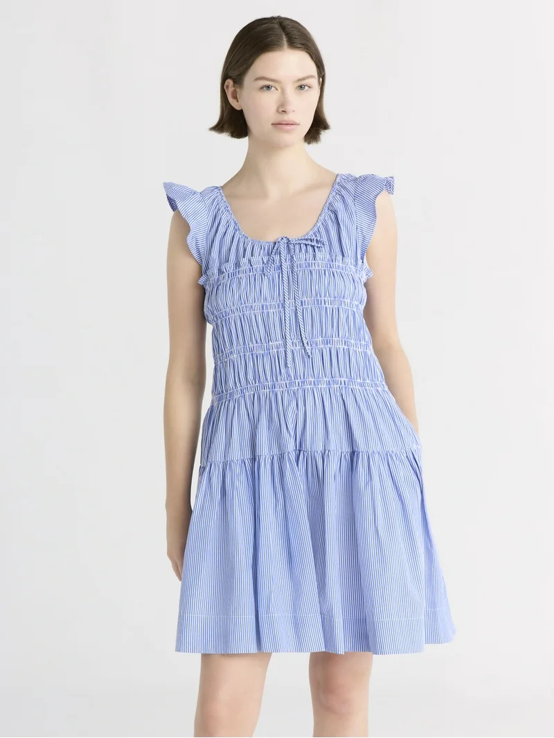 Free Assembly Women's and Women’s Plus Smocked Cotton Mini Dress with Flutter Sleeves, Sizes XS... | Walmart (US)