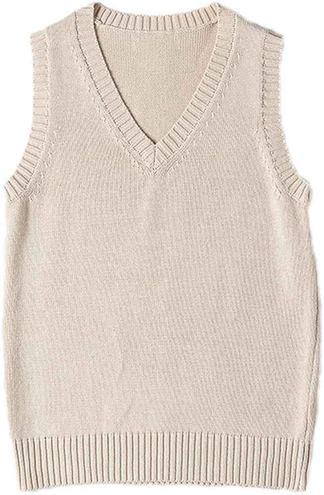Blostirno Women’s Sweater Vest V Neck JK Uniform Kint Vests Solid Classic Sleeveless Pullover S... | Amazon (US)