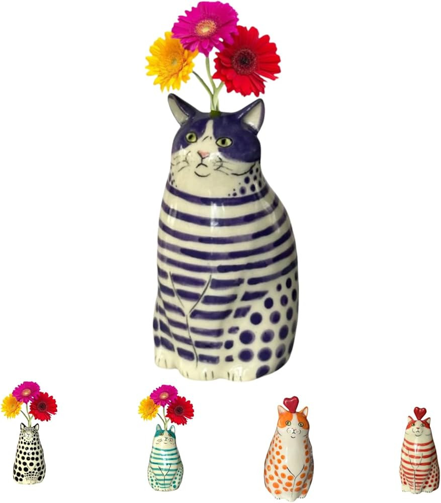 Polka Dot Cat Vase - Cat Lover Gift - A Unique Handmade Piece Perfect for Cat Lovers - Functional... | Amazon (US)
