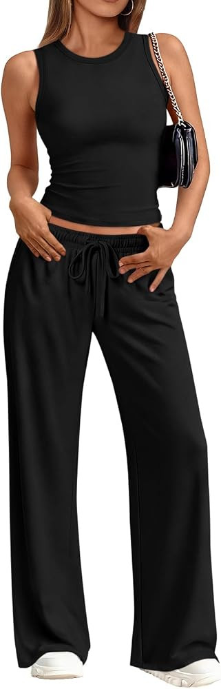 Trendy Queen Women's 2 Piece Summer Lounge Sets Butter Soft Tank Top & High Waisted Wide Leg Pant... | Amazon (US)