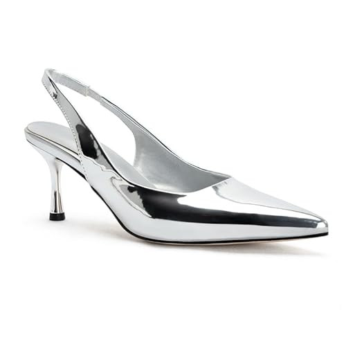 Hellchic Silver Slingback Hells for Women,Metallic Dress Shoes for Women,Sling Back Kitten Heels,Silver Pumps for Women Low Heels Comfortable | Amazon (US)