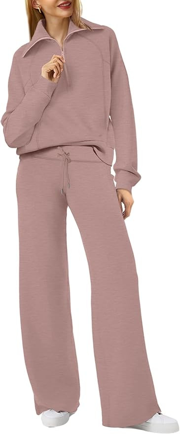XIEERDUO Lounge Sets For Women 2024 Half Zip Sweatshirt And Wide Leg Sweatpant 2 Piece Outfits Sw... | Amazon (US)
