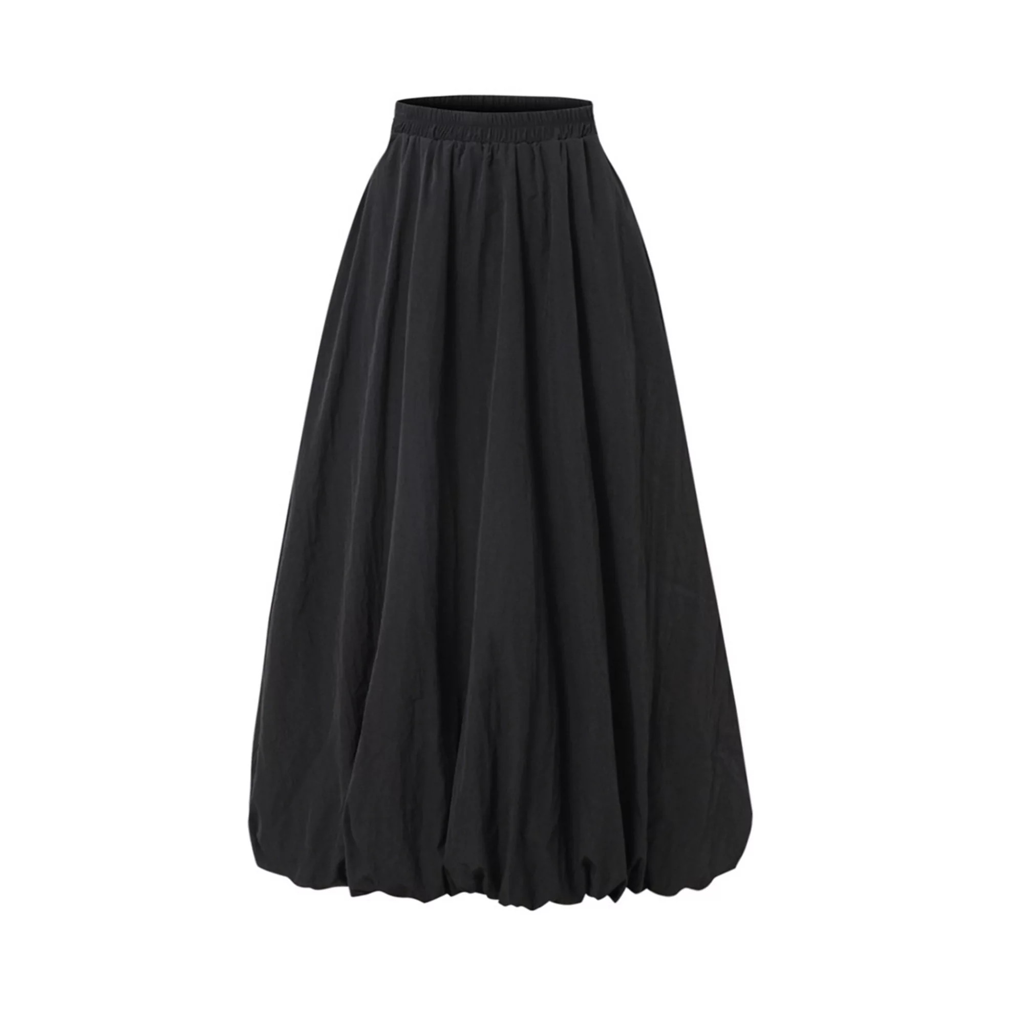 Women's Elastic Waist Bubble Hem Midi Skirt with Pockets Flowy Casual Skirt | Kohl's