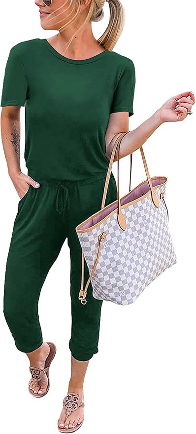 KIRUNDO Jumpsuits for Women Summer 2026 Casual Short Sleeve One Piece Outfits Drawstring Waist Lo... | Amazon (US)