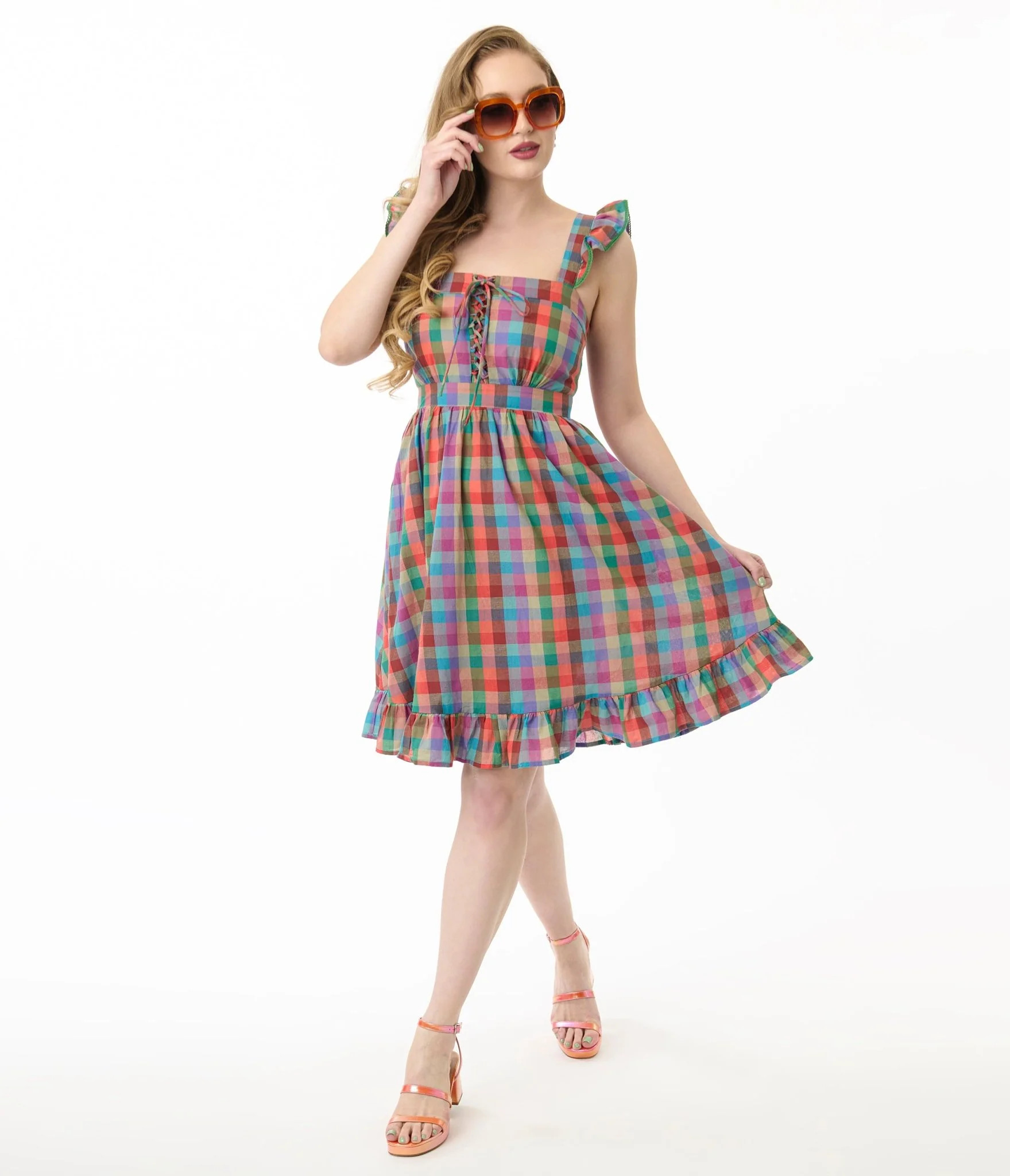 Smak Parlour Rainbow Plaid Corset Fit & Flare Dress | Unique Vintage - North America
