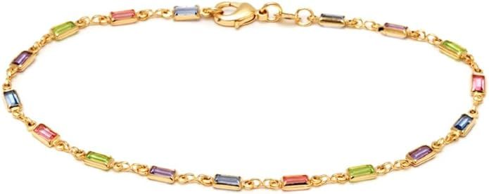 Barzel 18K Gold Plated Baguette Multi Stone Crystal Bracelet for Women- Made in Brazil | Amazon (US)