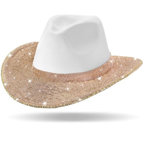 Hercicy Rhinestone Cowboy Hat with Diamond Fringe Bling Cowgirl Hat With Western Wide for Cosplay Wedding(White, Champagne,Classic) | Amazon (US)