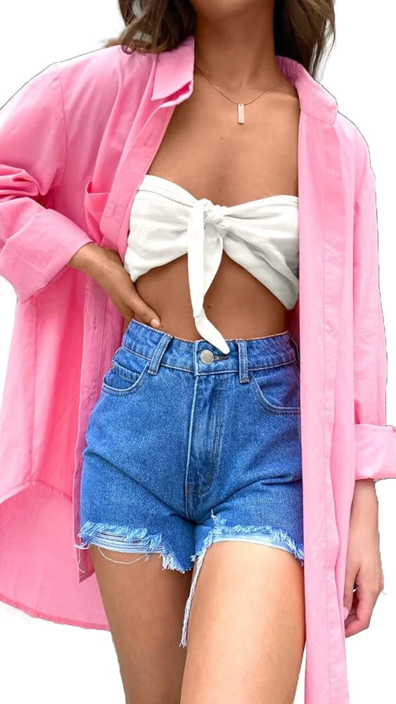 CHYRII Womens Casual Button Down V Neck Shirts Long Sleeve Blouse Tops with Pockets | Amazon (US)