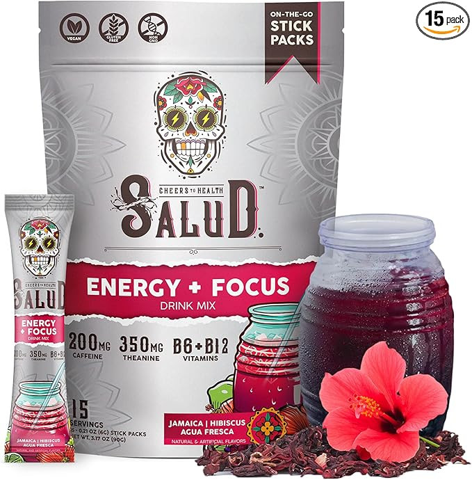 Salud 2-in-1 Energy Drink Powder + Focus, Hibiscus, Organic Caffeine, B6 + B12, Theanine, Clean E... | Amazon (US)