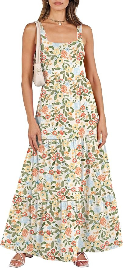 ANRABESS Women's Summer Casual Long Maxi Beach Vacation Dresses Sleeveless Square Neck Flowy Tier... | Amazon (US)