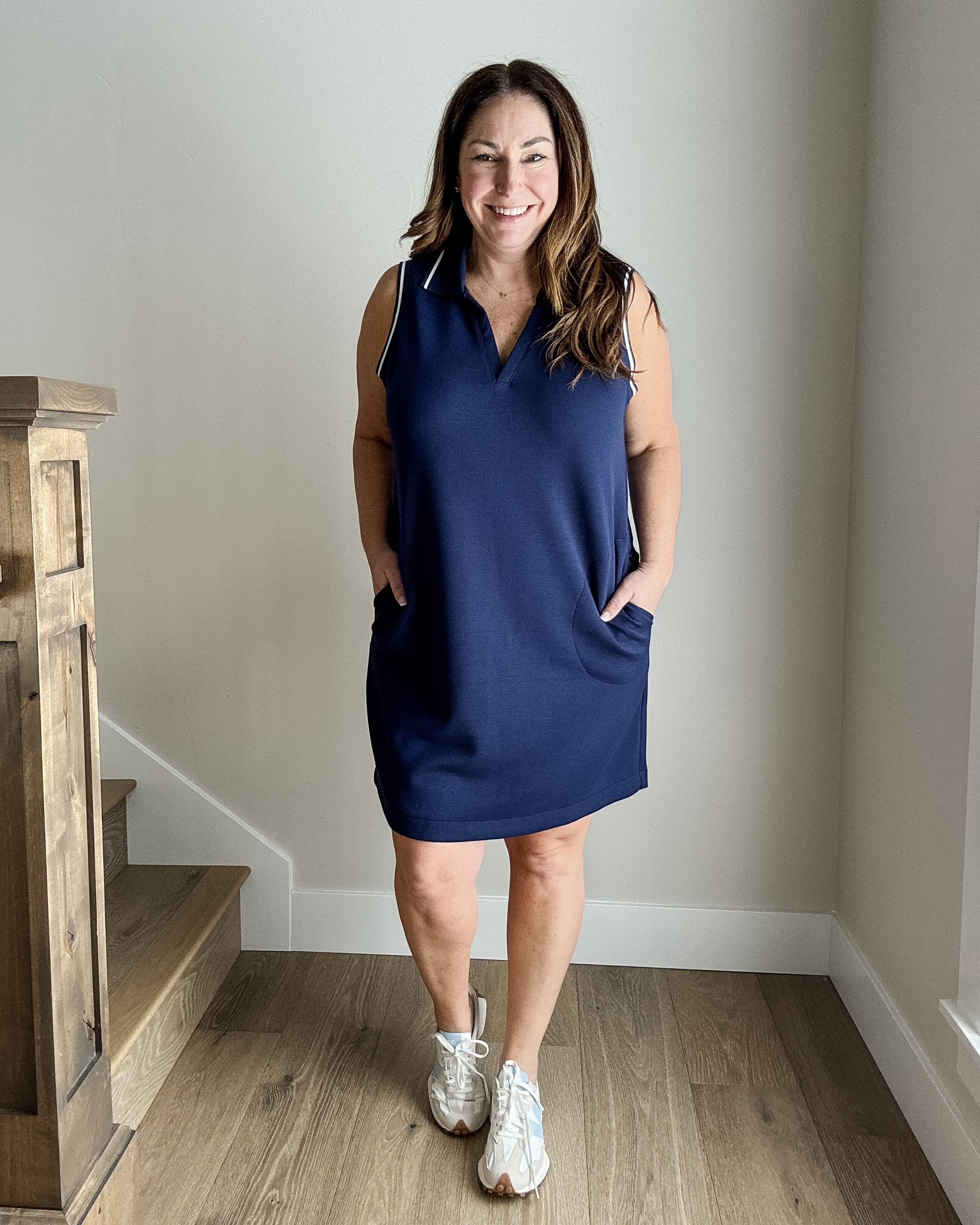 Loving this classic flattering navy Spanx polo dress for summer.  Wearing XL size down if inbetween 

Use code RYANNESPANX for 20% off 

 

#LTKOver40 #LTKActive #LTKMidsize