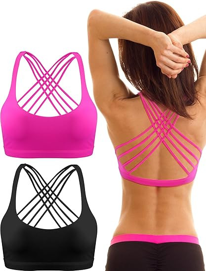 Patelai 2 Pack Womens Padded Sports Bra Cross Back Bra Workout Strappy Bra Seamless Comfortable Y... | Amazon (US)