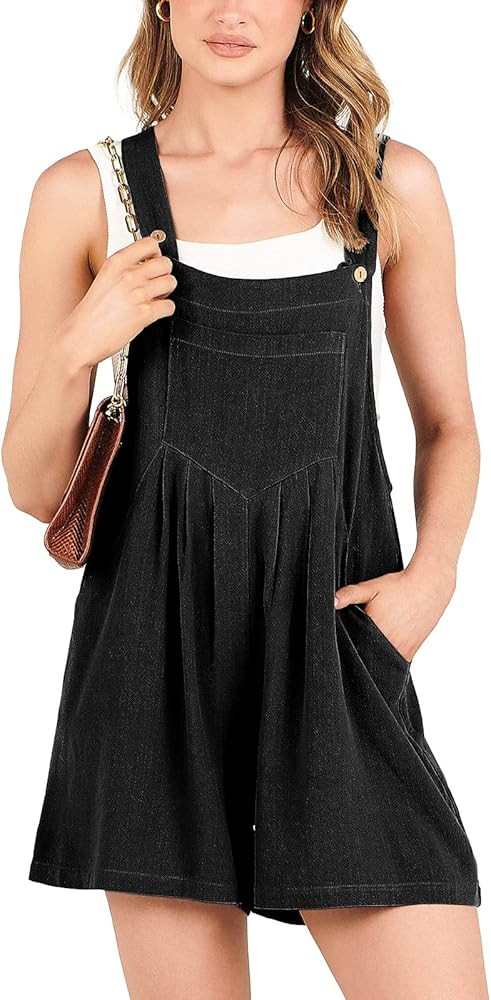 Caracilia Women's Short Overalls Summer Casual Linen Adjustable Straps Loose Wide Leg Bib Rompers Ju | Amazon (US)