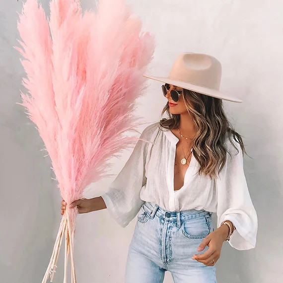 4ft Extra Large Pampas Grass - 3CT | Light Pink Pampas | Dried Flower Arrangement For Home + Boho... | Etsy (US)