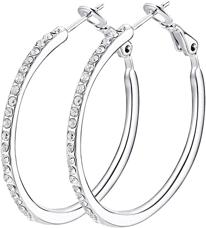 Hoop Earrings, Cubic Zirconia White Gold Plated Rhinestone Hoop Earrings for Women Girls Jewelry ... | Amazon (US)