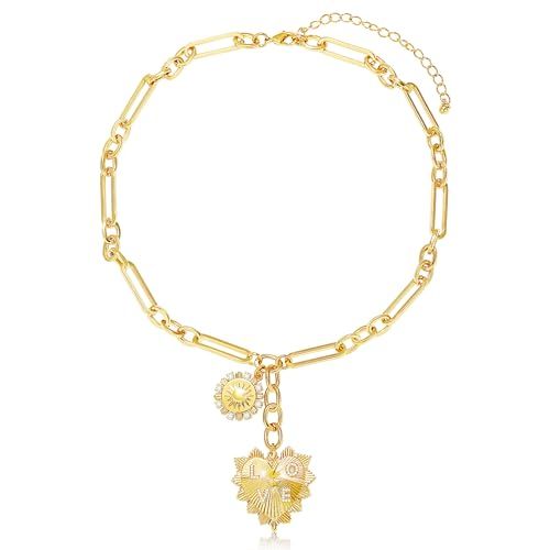Amazon.com: BONJOULRY Sun Heart Pendent Necklace for Women 18K Gold Plated Choker Necklace Heart ... | Amazon (US)