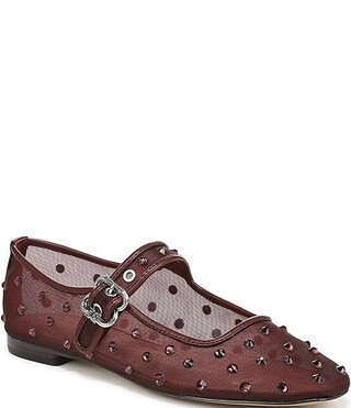Michaela Shine Rhinestone Embellished Mesh Mary Jane Flats | Dillard's