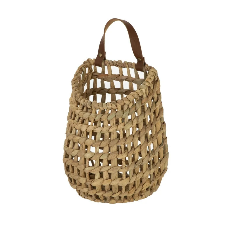 Homezone Natural Water Hyacinth Hanging Basket with Faux Leather Strap | Walmart (US)