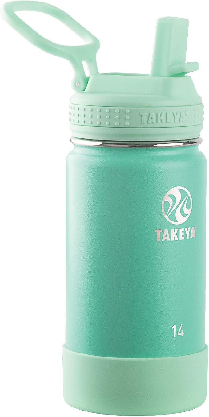 Takeya Actives Kids 14 oz Vacuum Insulated Stainless Steel Water Bottle with Straw Lid, Seafoam | Amazon (US)