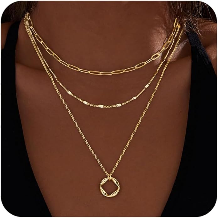 Layered Gold Necklaces for Women,Stackable Dainty 14K Gold Silver Plated Trendy Circle Paperclip ... | Amazon (US)