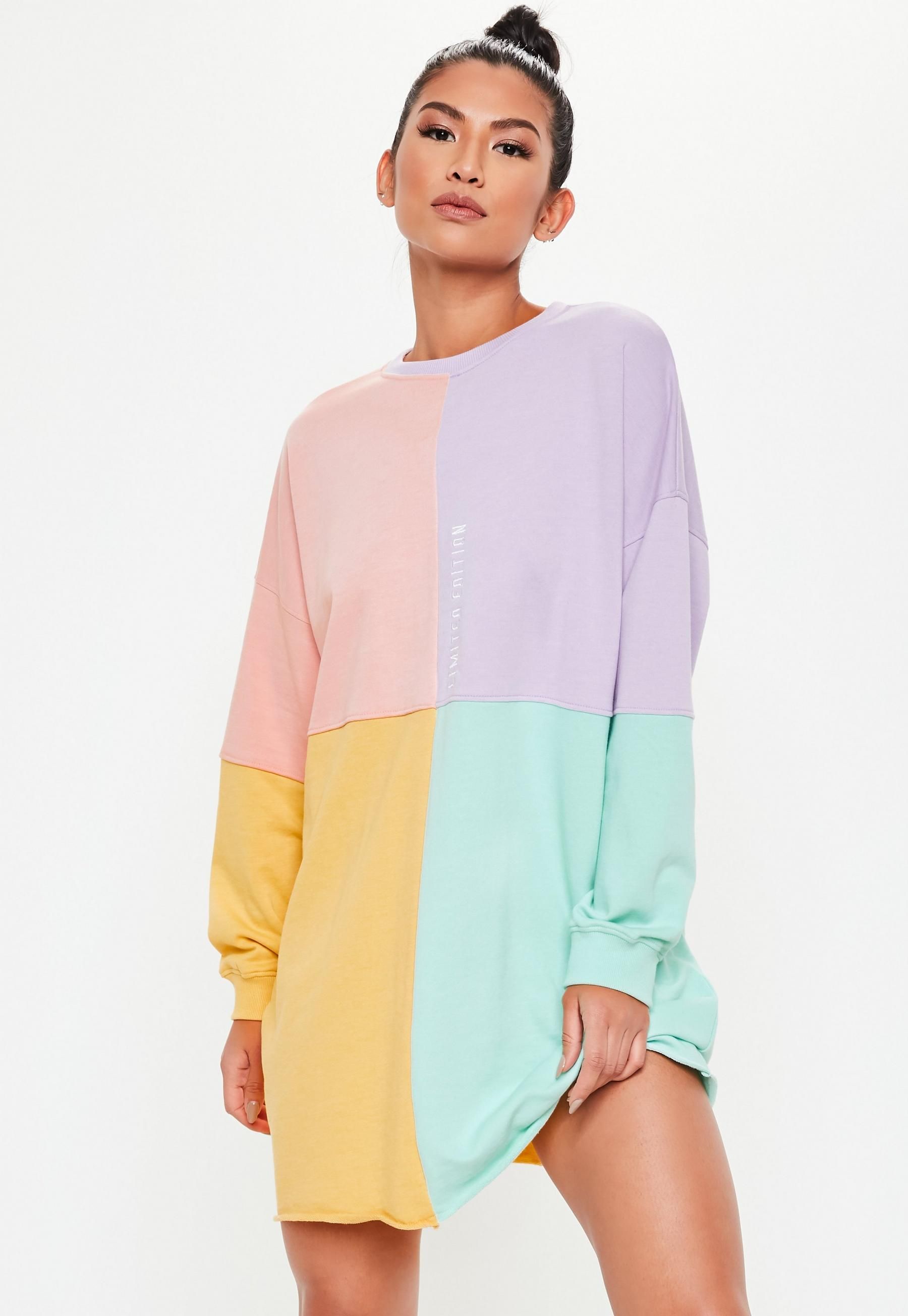 Petite Pink Oversized Colorblock Sweater Dress | Missguided (US & CA)