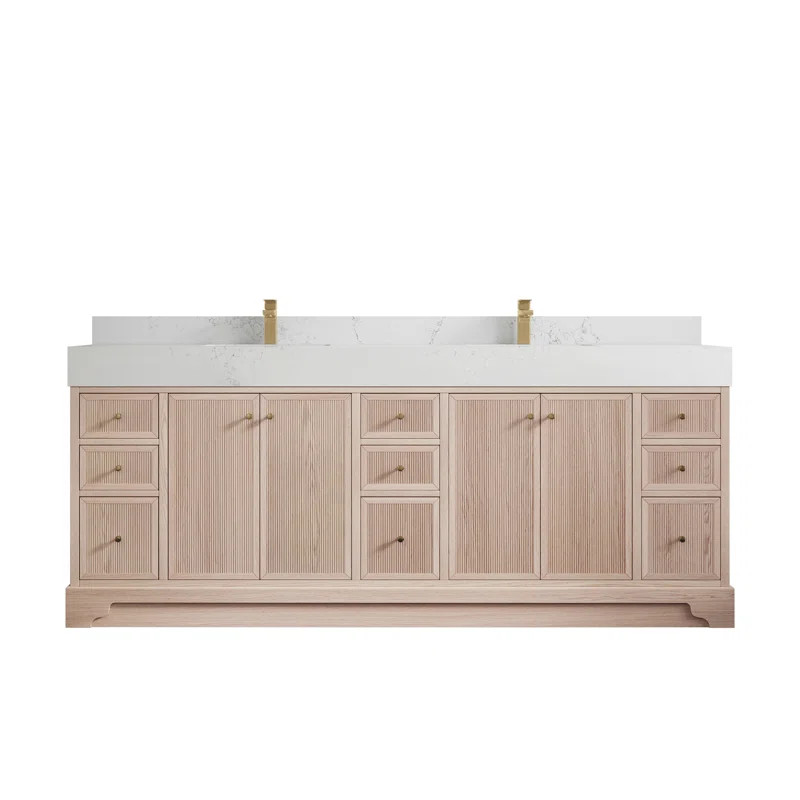 Manhattan 84'' Free Standing Double Bathroom Vanity with Quartz Top | Wayfair North America