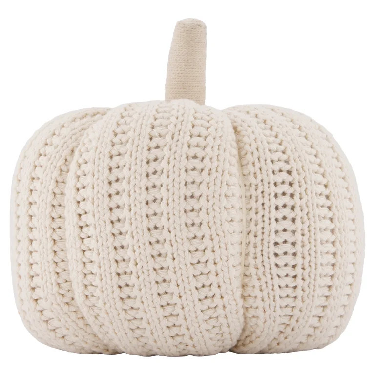 Knit Pumpkin Decorative Pillow, Cream, 9", Fall by Way To Celebrate | Walmart (US)