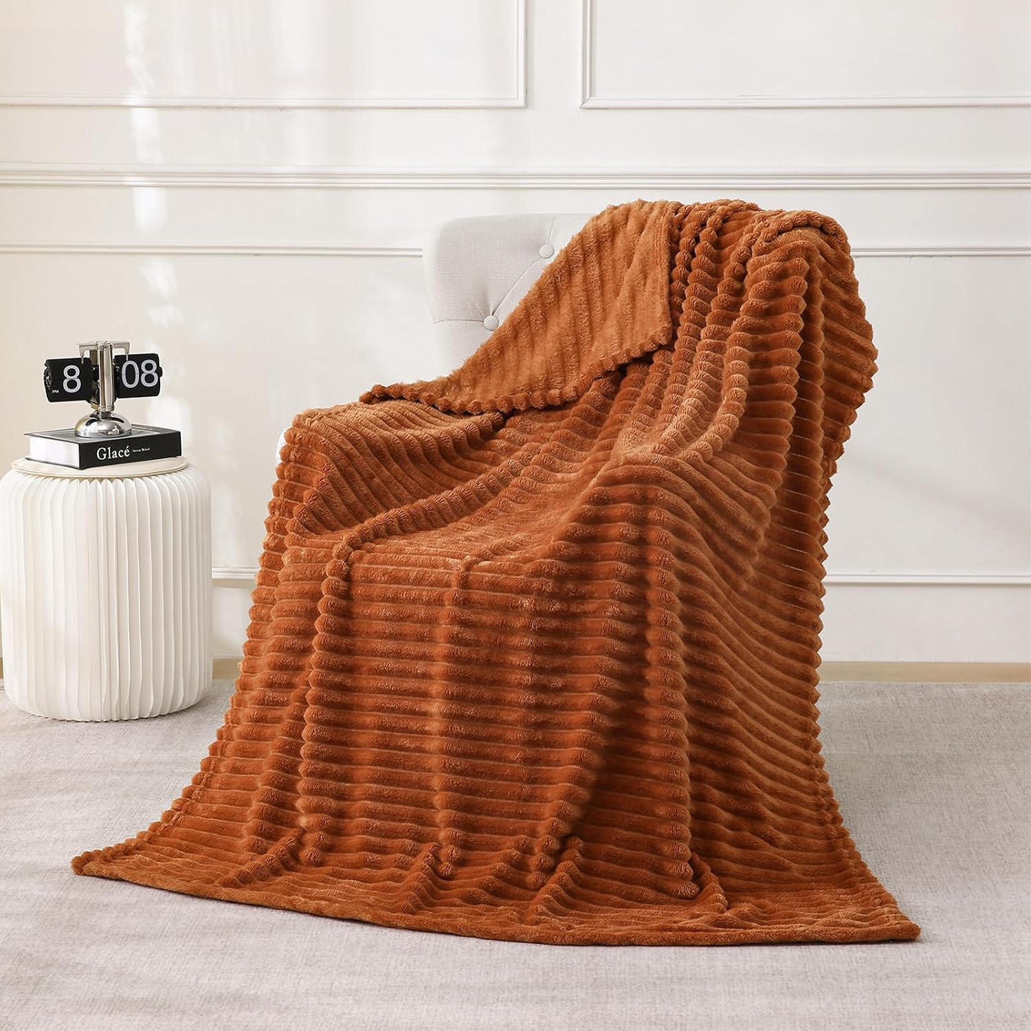 Burnt Orange Fleece Throw Blanket 50”×60” for Couch Sofa Livingroom | Amazon (US)