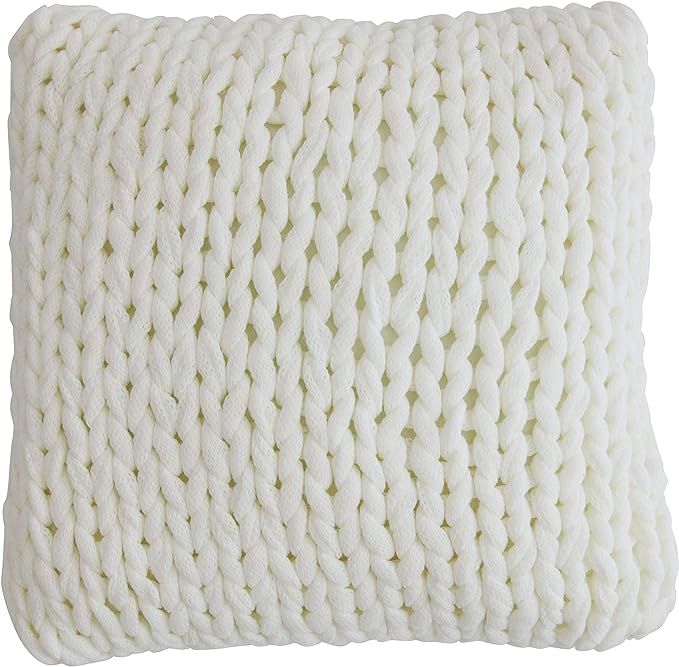Cheer Collection Chunky Cable Knit Throw Pillow, 18" x 18" Decorative Couch Pillow (Ivory) | Amazon (US)