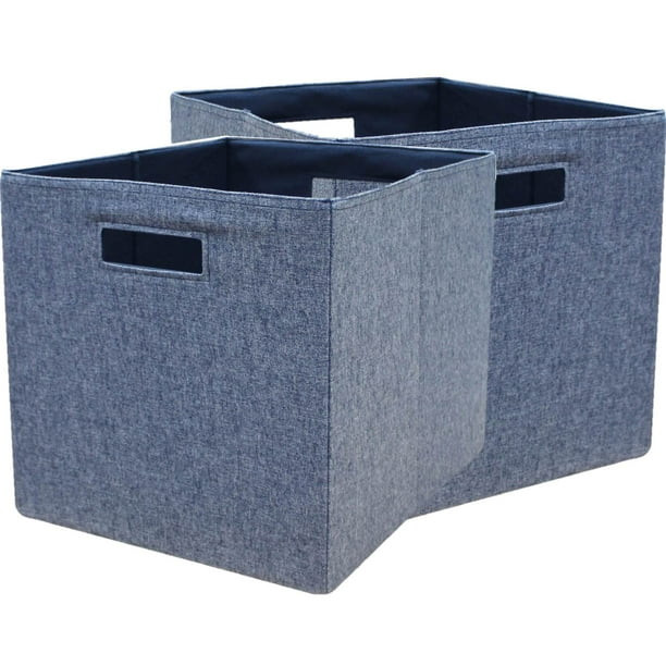 Better Homes & Gardens Fabric Cube Storage Bins (12.75" x 12.75"), Set of 2, Washed Indigo | Walmart (US)