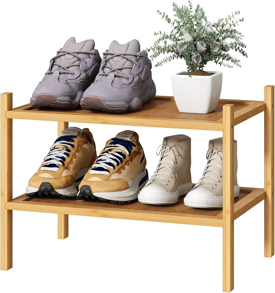 kiplant Small Shoe Rack, 2-Tier Bamboo Wood Shoe Rack for Entryway, Stackable Shoe Organizer for ... | Amazon (US)