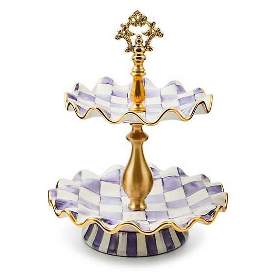 Plum Check Ceramic Two Tier Sweet Stand | MacKenzie-Childs