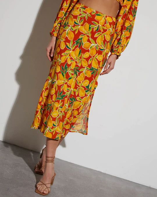 Lemon Spritz Tropical Midi Skirt | VICI Collection