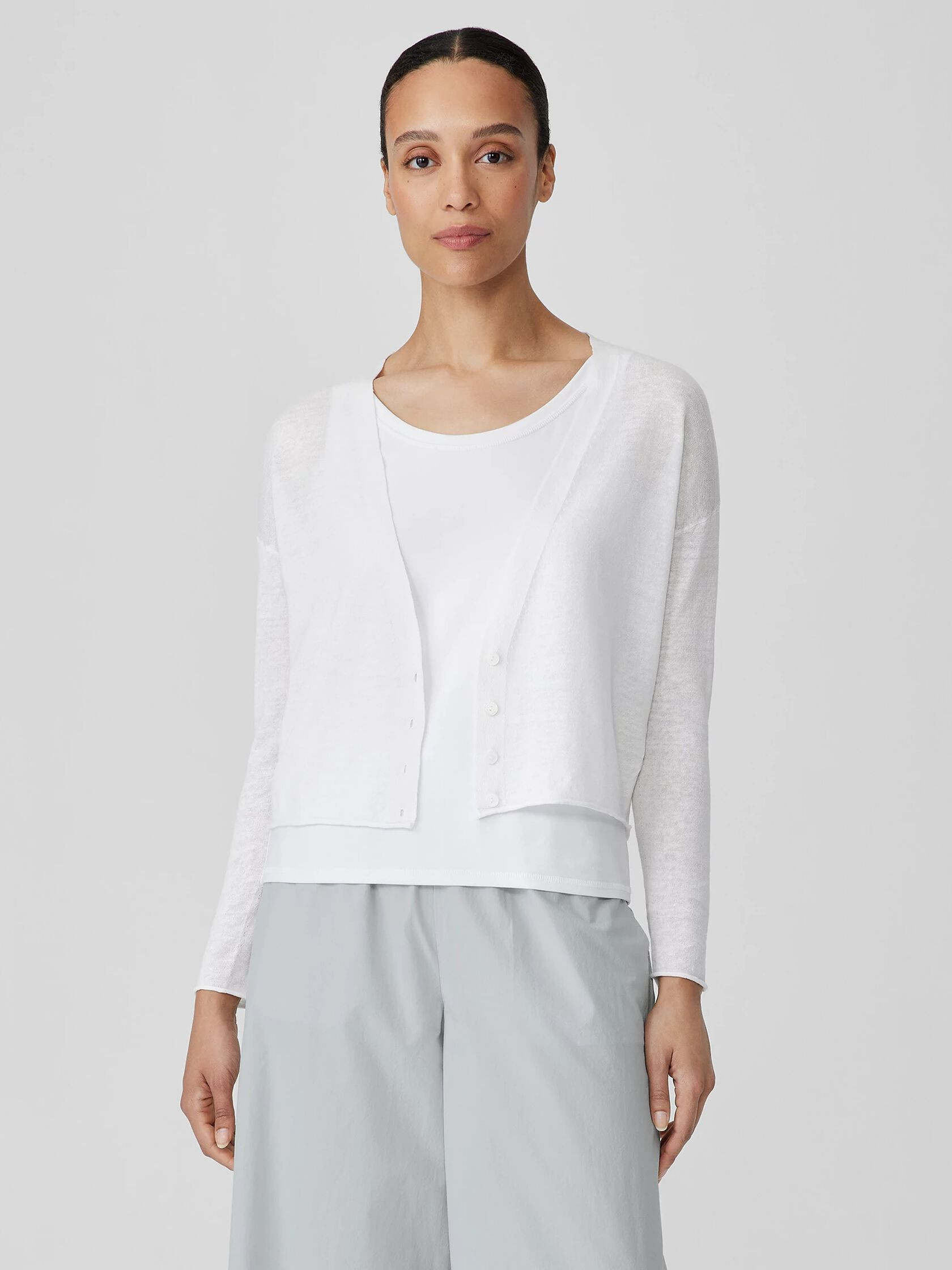 Organic Linen Cotton Cropped Cardigan | Eileen Fisher