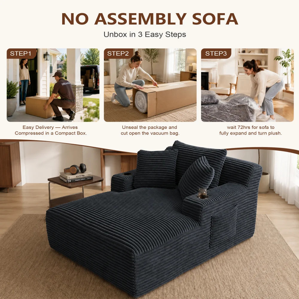 67" Oversized Cloud Corduroy Sleeper Sofa With Side Book Pocket And Armrest Cup Holder | Wayfair North America