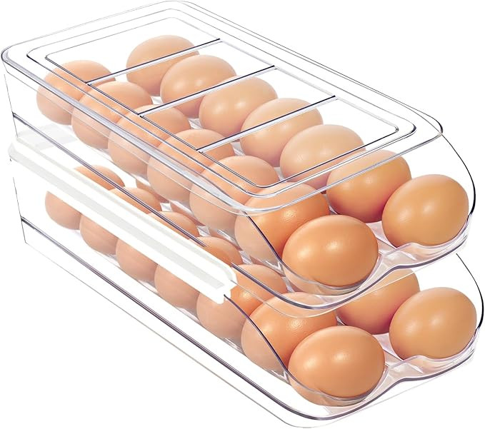 Egg Holder for Fridge, Automatic Rolling Egg Organizer for Refrigerator, Clear Plastic Egg Contai... | Amazon (US)