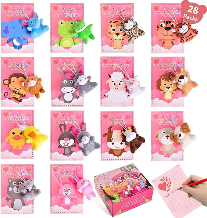 FUN LITTLE TOYS 28 Packs Valentines Mini Plush Toy Set, Cute Stuffed Animal for Kids, Valentine C... | Amazon (US)