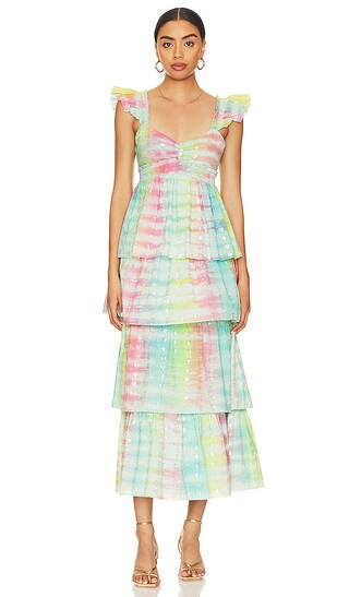 Leola Midi Dress in Rainbow | Revolve Clothing (Global)