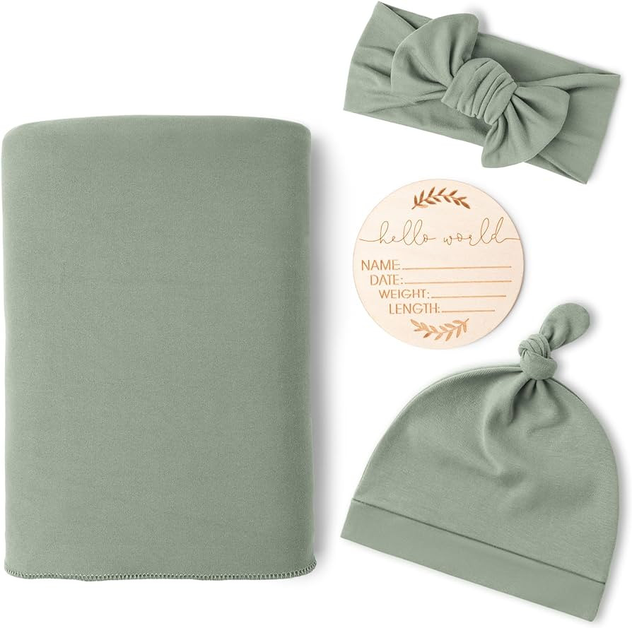 Konssy Baby Girl Newborn Receiving Blanket with Matching Headband and Beanie Set Baby Swaddle Nur... | Amazon (US)