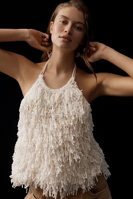 By Anthropologie Cotton-Blend Shag Sweater Halter Top | Anthropologie (US)