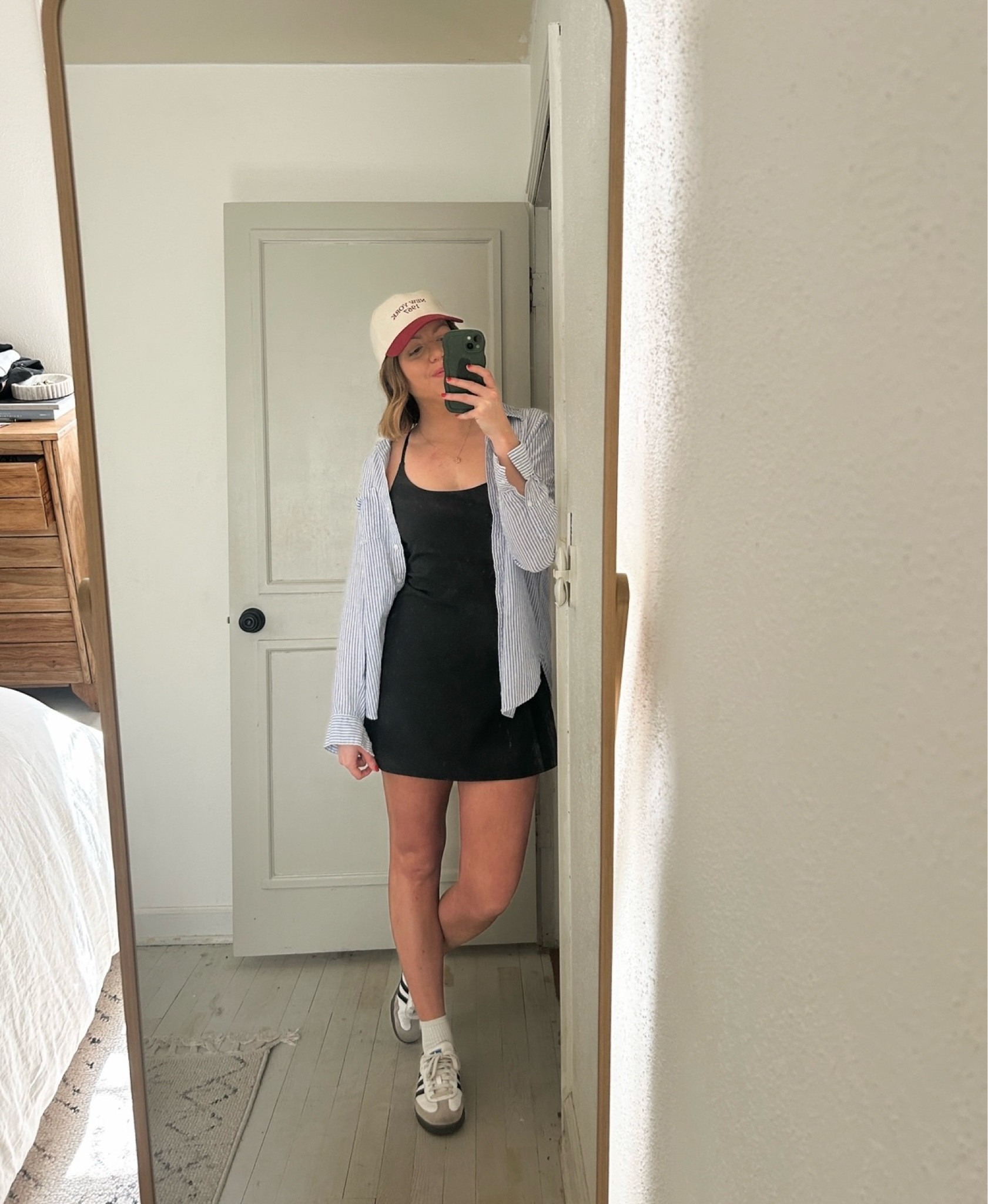 Button down is old H&M so I linked some similar! Favorite exercise dress that can also make a cross cross back with the straps. I’m wearing a Small Tall bc it’s a short dress. I’m 5’6! Hope that helps  

#LTKfindsunder50 #LTKstyletip #LTKfindsunder100