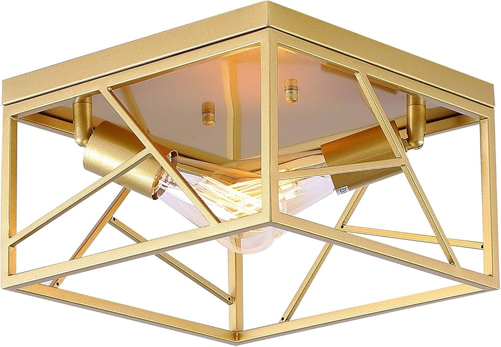 2-Light Modern Gold Flush Mount Light Fixture Metal Square Semi Flush Mount Ceiling Light for Hal... | Amazon (US)
