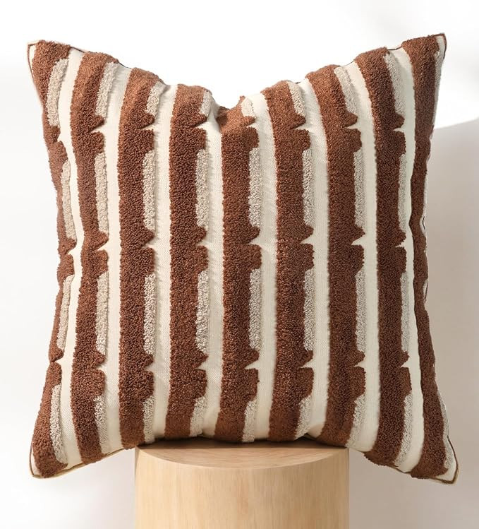 Embroidered Throw Pillow Cover 18x18 Inch - Modern Decorative Striped Pillow Cover with Hidden Zi... | Amazon (US)
