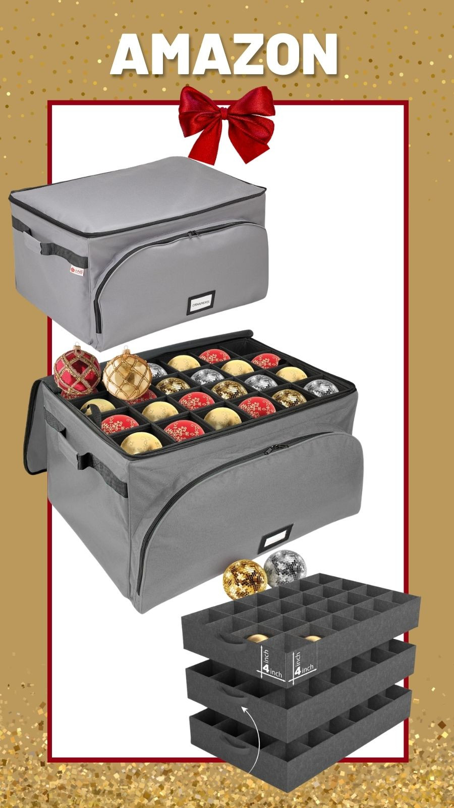Good quality ornament storage. It's perfect for keeping them safe and sound! Holds up to 72 large ornaments: includes 3 adjustable trays, each tray fits up to 24 ornaments 

 #LTKHoliday #LTKSeasonal #LTKFindsUnder100