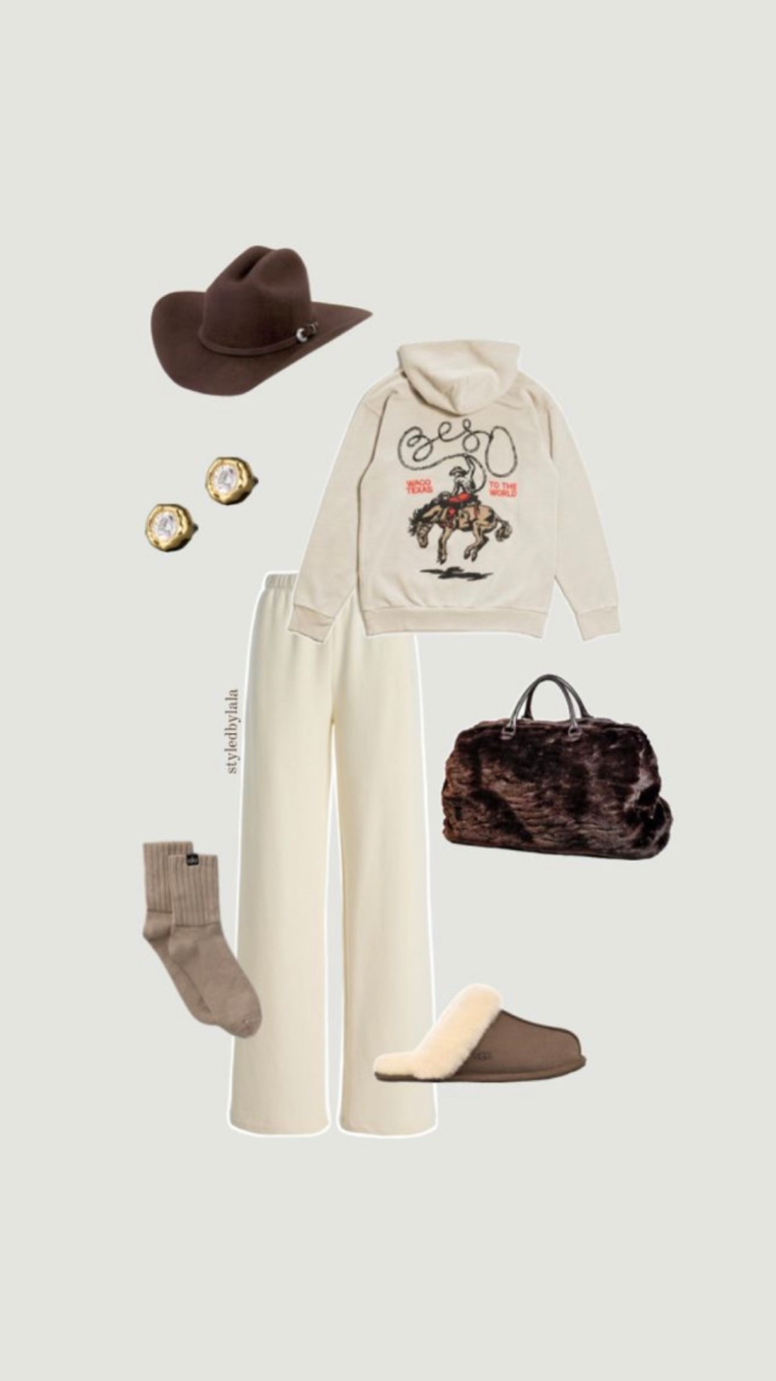 Sweatshirt is BeSo Lasso - world ranger hoodie & pants are Eterne at moda operandi - oversized cotton-modal sweatpants in white/cream