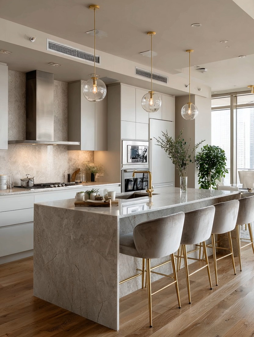 Bold interiors are quietly making their comeback.

For years, homes leaned heavily into flat ivory minimalism. Calm? Yes. But many spaces now feel like they are missing depth, warmth, and personality. The good news is you do not need a full renovation to change the energy of your kitchen.

Sometimes all it takes is three intentional details.

Start with velvet bar stools in a rich neutral like gray, taupe, sage, or even burgundy. Velvet instantly softens a kitchen while adding that understated luxury designers love. Then bring in gold accents through your faucet or chair legs. Gold adds warmth, elegance, and contrast without overwhelming the calmness of the room.

And finally, add greenery. A simple oversized indoor tree or organic branches instantly bring life into modern kitchens and soften all the clean lines and stone surfaces.

These three upgrades together completely transform a flat kitchen into a layered, intentional, modern space. The beauty is that none of these changes require renovation. They simply make the room feel richer, warmer, and more alive.

This is the future of modern luxury decor — calm spaces with depth, texture, contrast, and natural warmth.

Shop our curated edit of velvet bar stools, gold faucets, and statement indoor greenery to elevate your kitchen instantly.

#KitchenDecor #VelvetBarStools #LuxuryKitchen #ModernOrganicHome #KitchenInspo 

 #LTKHome