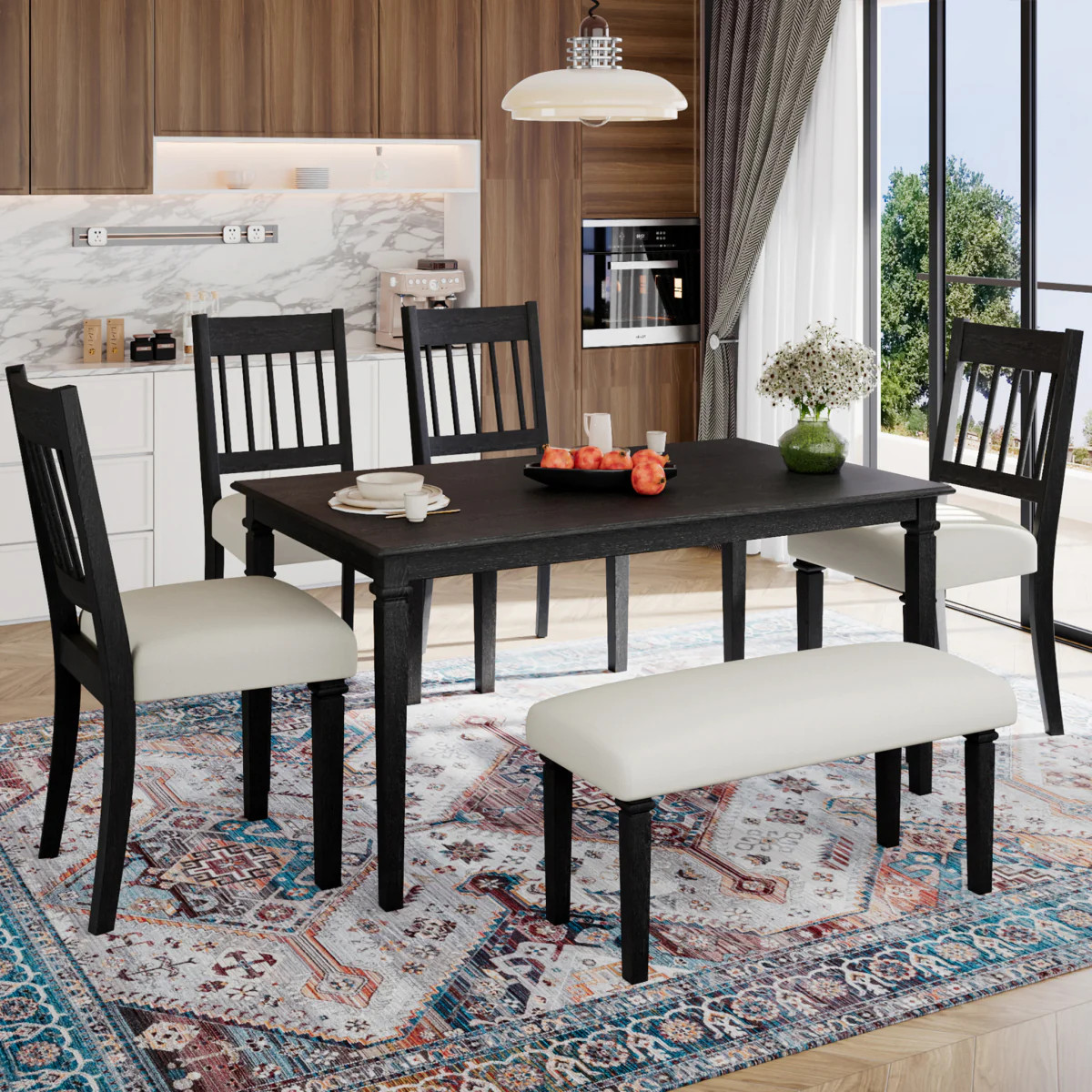 Streamdale 6-Piece Retro Dining Set: Wooden Table, 4 Chairs & Bench - Dovetail Gray | Shop Simon