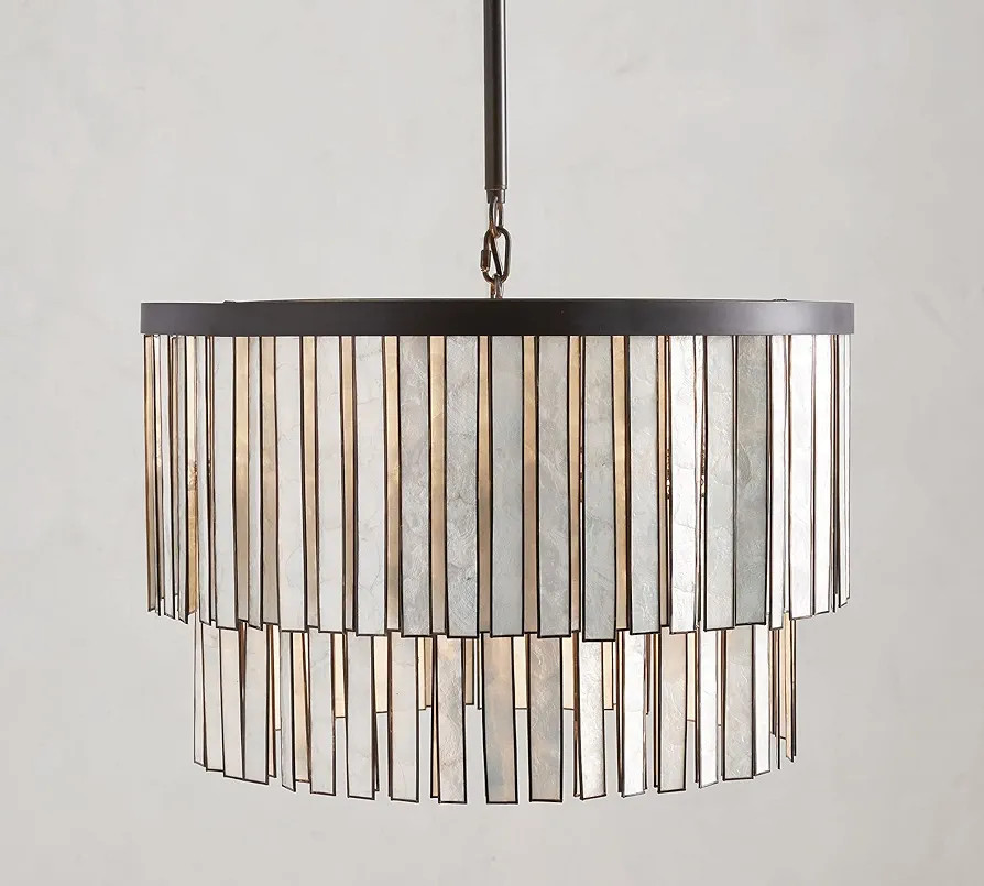 Coastal Capiz Round Chandelier, 26 Inch Bronze Hanging Light for Living Room, Hand-Made Pendant L... | Amazon (US)